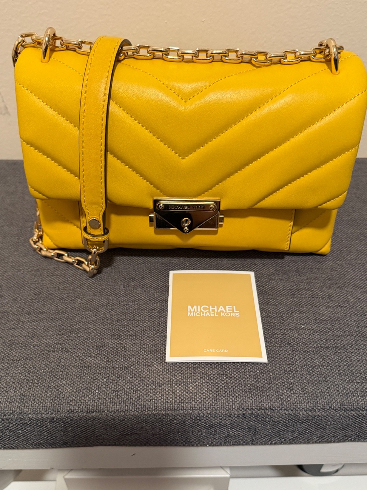Michael Kors Cece Medium Convertible Chain Shoulder Bag Sunflower Yellow Leather