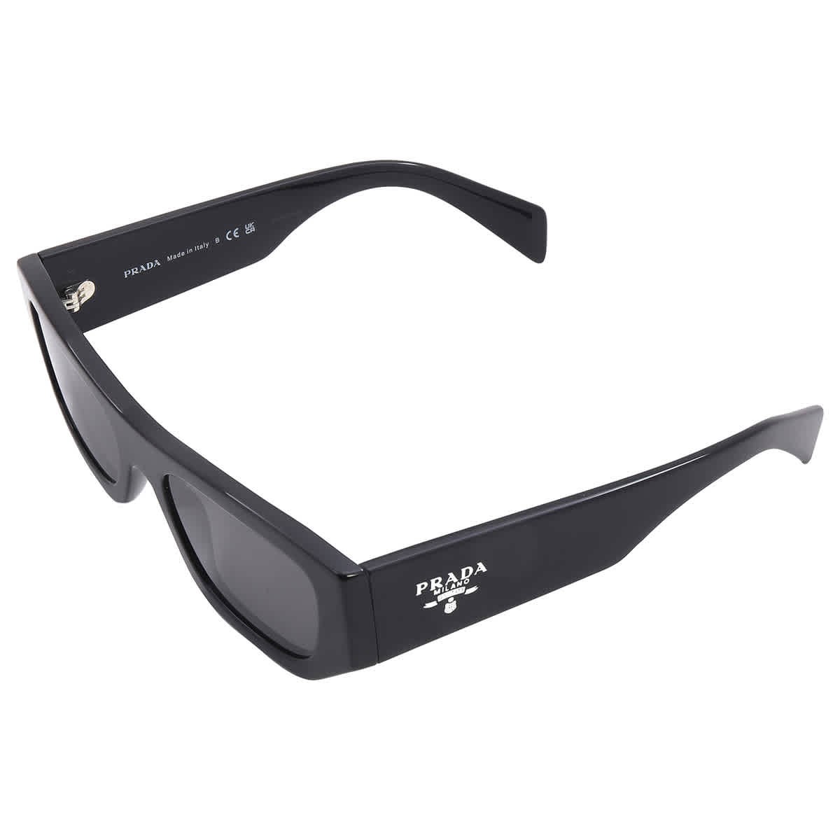 Prada Dark Grey Rectangular Unisex Sunglasses PR A01S 16K08Z 53 PR A01S 16K08Z