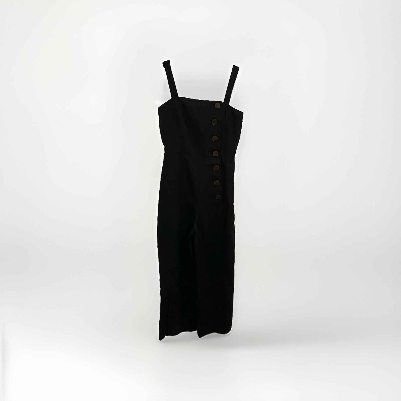 Kate Spade New York Side-Button Linen Blend Jumpsuit Wide Leg Blac Size 0 [1, 2]