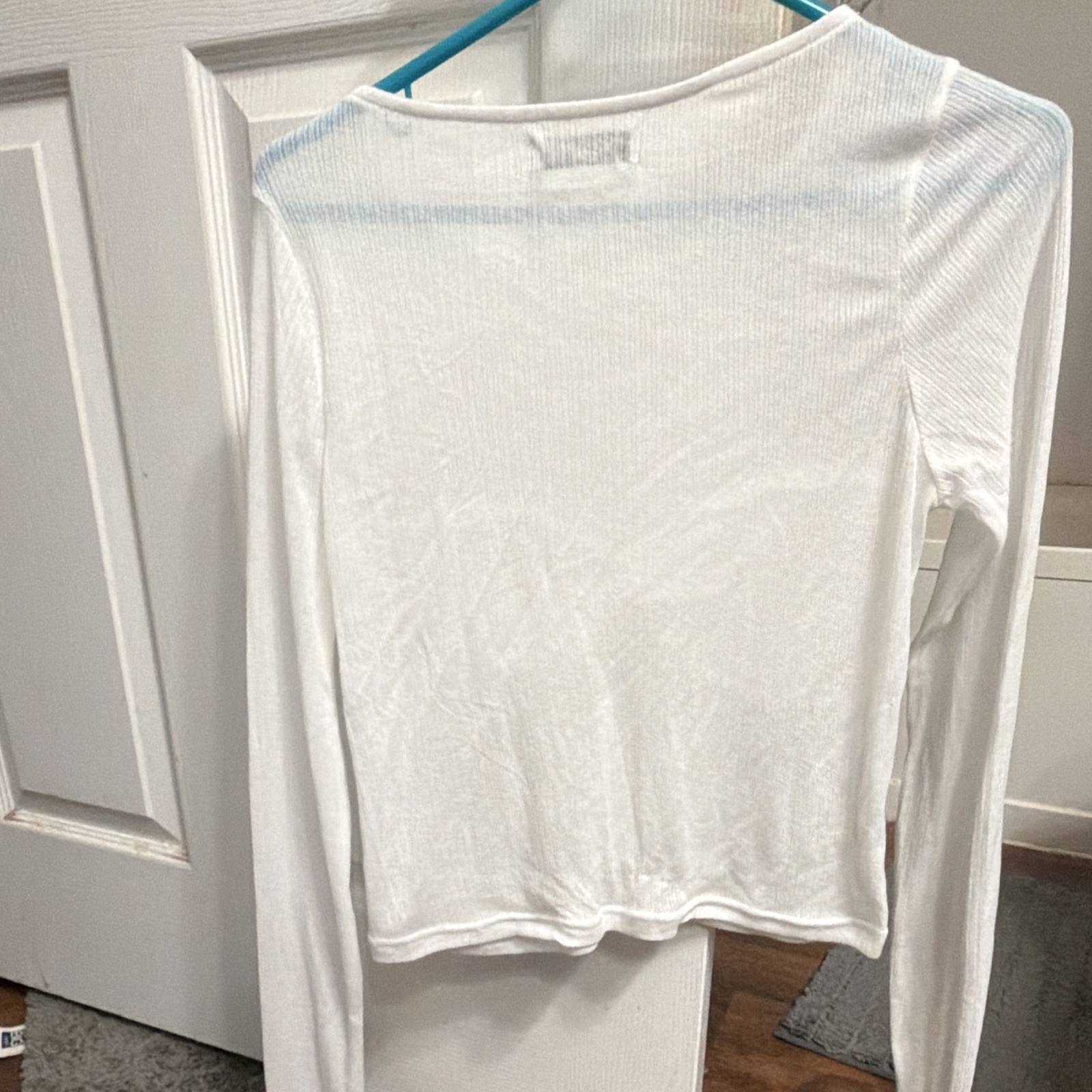 Princess Polly White Round Neck Twist Front Cropped Long Sleeve Knit Top Size L