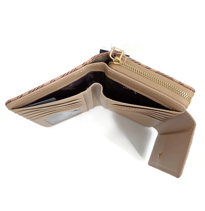 ​Polo Guy Women’s Wallet Beige Leather Fabric Organizer Clutch Purse 18×10.5x4cm