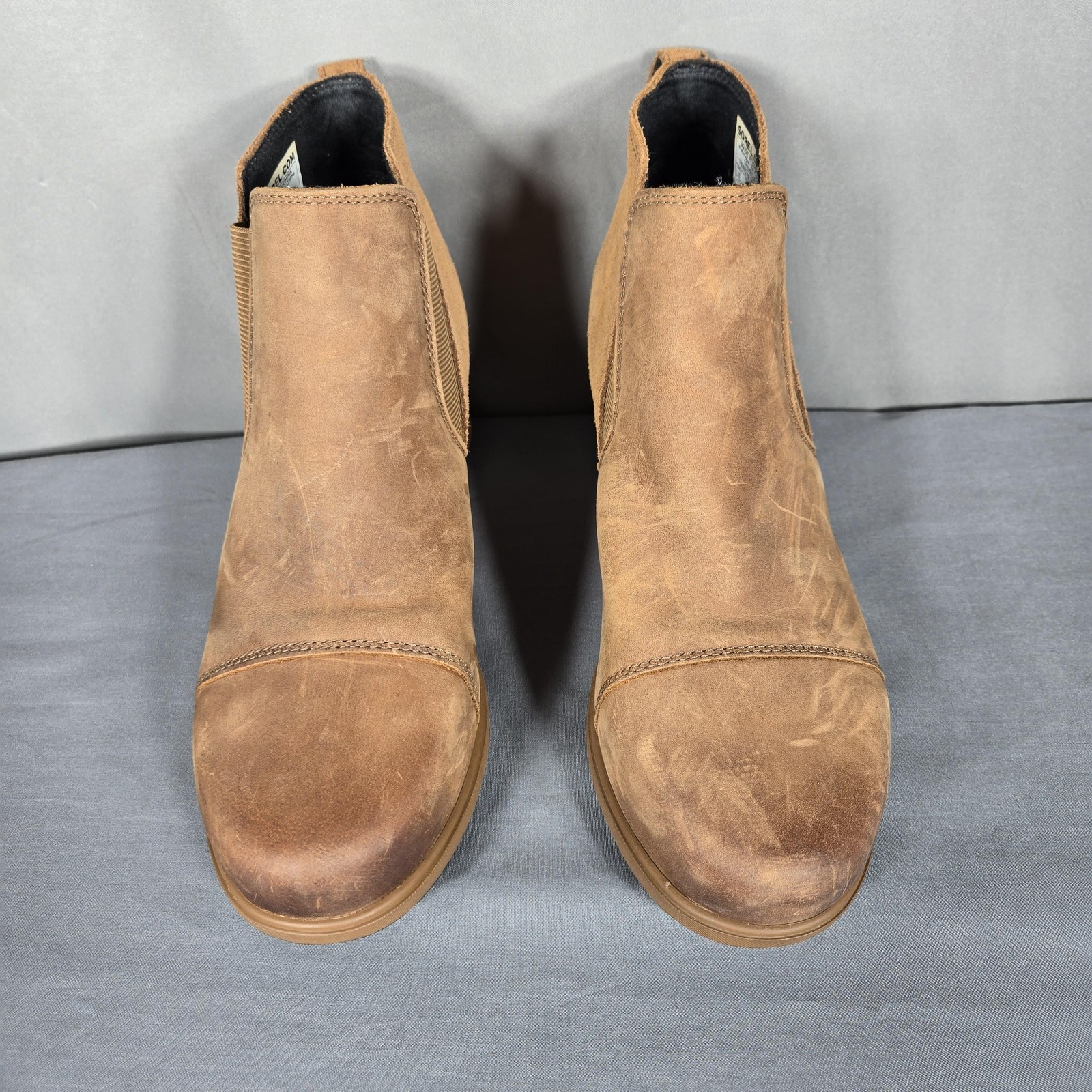 Sorel Evie Chelsea Boots Womens 8 Brown Leather Ankle Booties Lug Soles Slip On