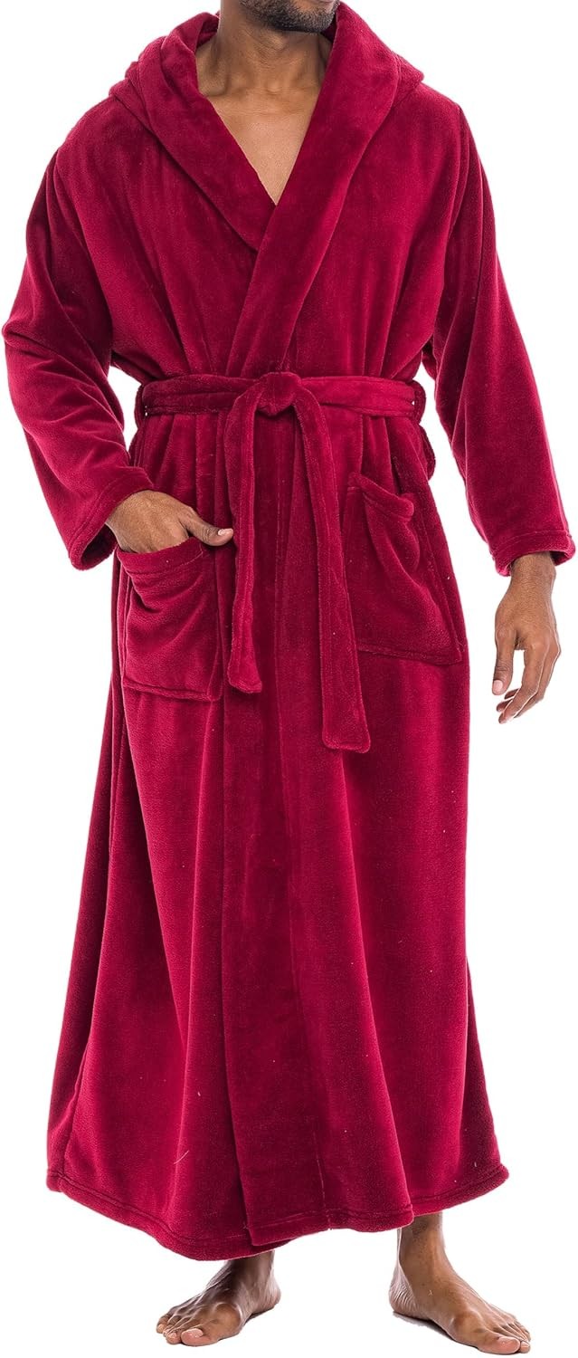 Men’s Extra Thick Plush Fleece Hooded Bathrobe Long Full Length Big & Tall