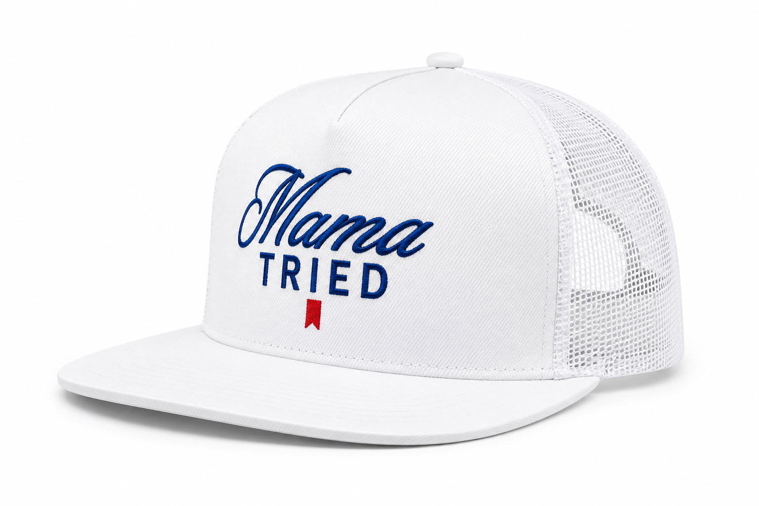 MAMA TRIED EMBROIDERED SNAPBACK TRUCKER HAT MESH BACK UNISEX WHITE