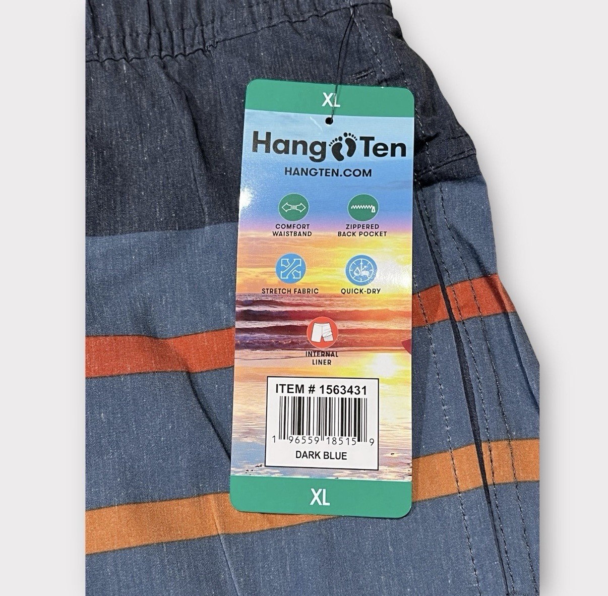 Hang Ten Men’s Swim Trunks XL 9” Inseam Blue Striped Lined Board Shorts