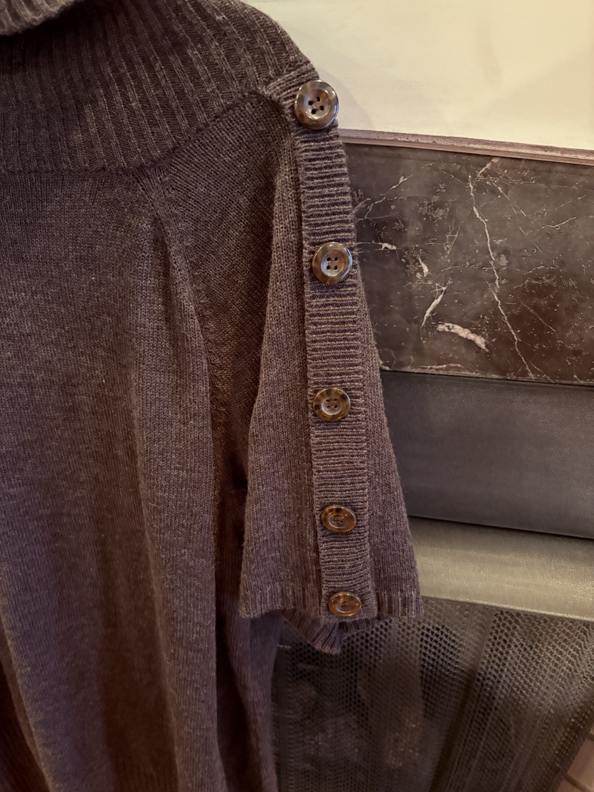 Worthing Brand Dark Grey Cowl Neck Sweater With Button Details On Shoulders.