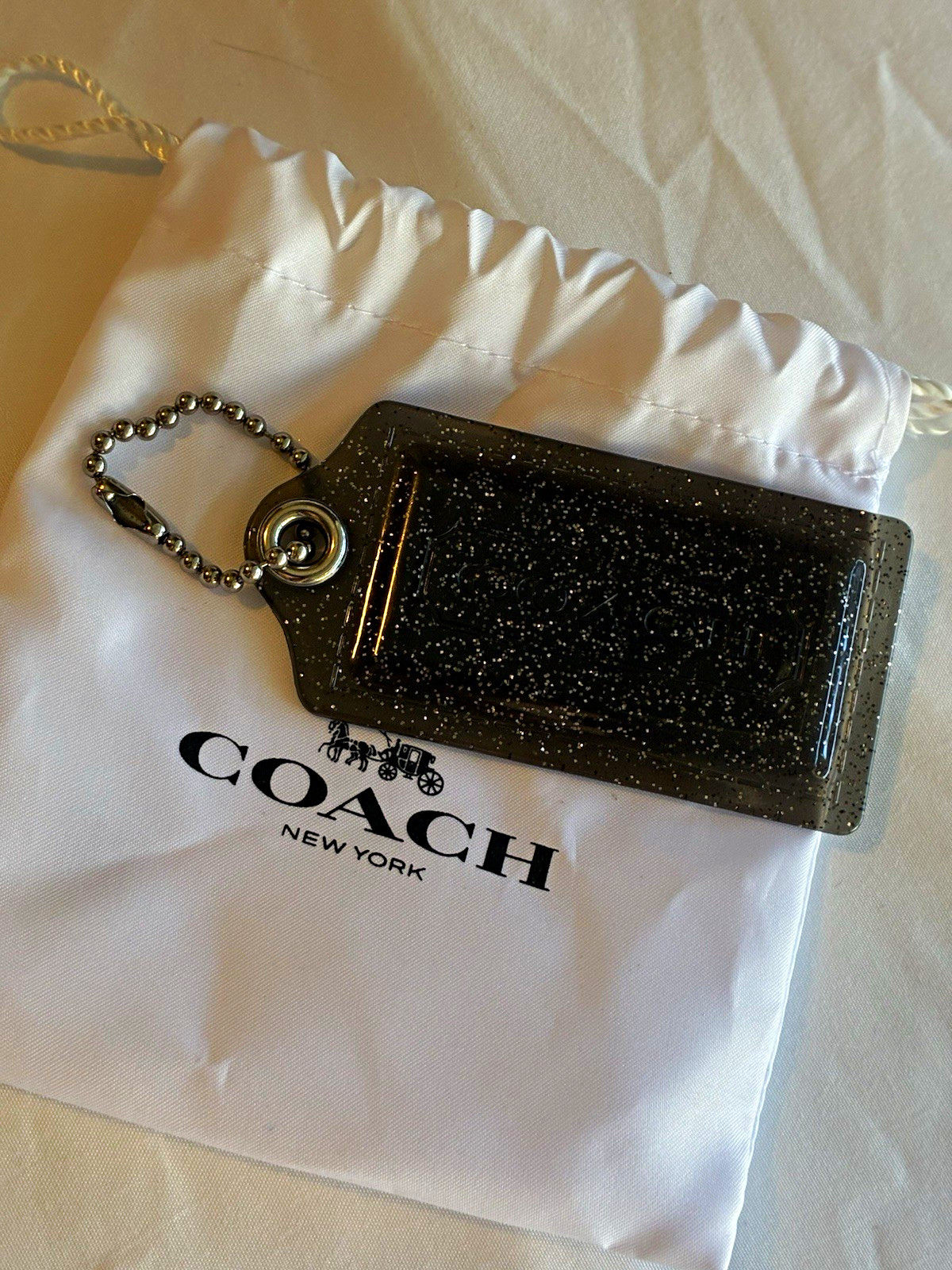 Coach Black Silver Glitter Transparent Resin Hang Tag Bag Charm