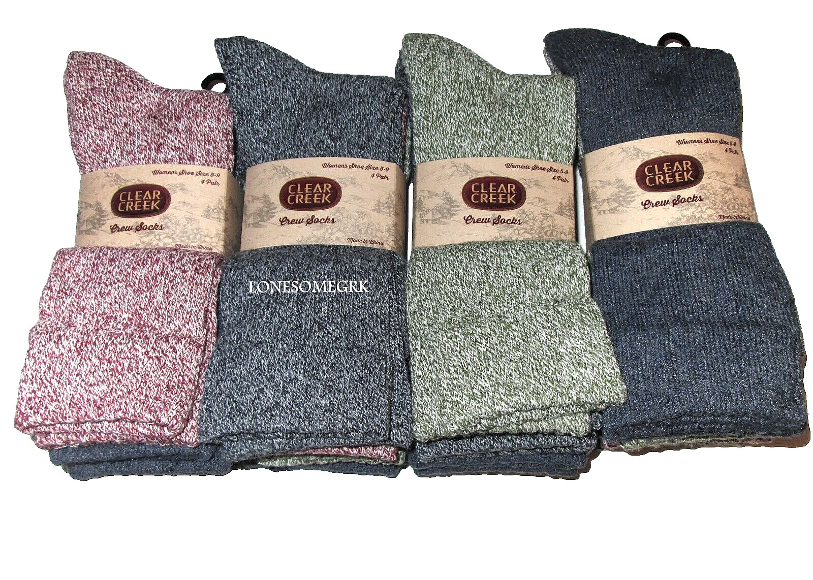 4 Pairs Womens Clear Creek Soft Cotton Poly Blend Trouser Assorted Crew Socks