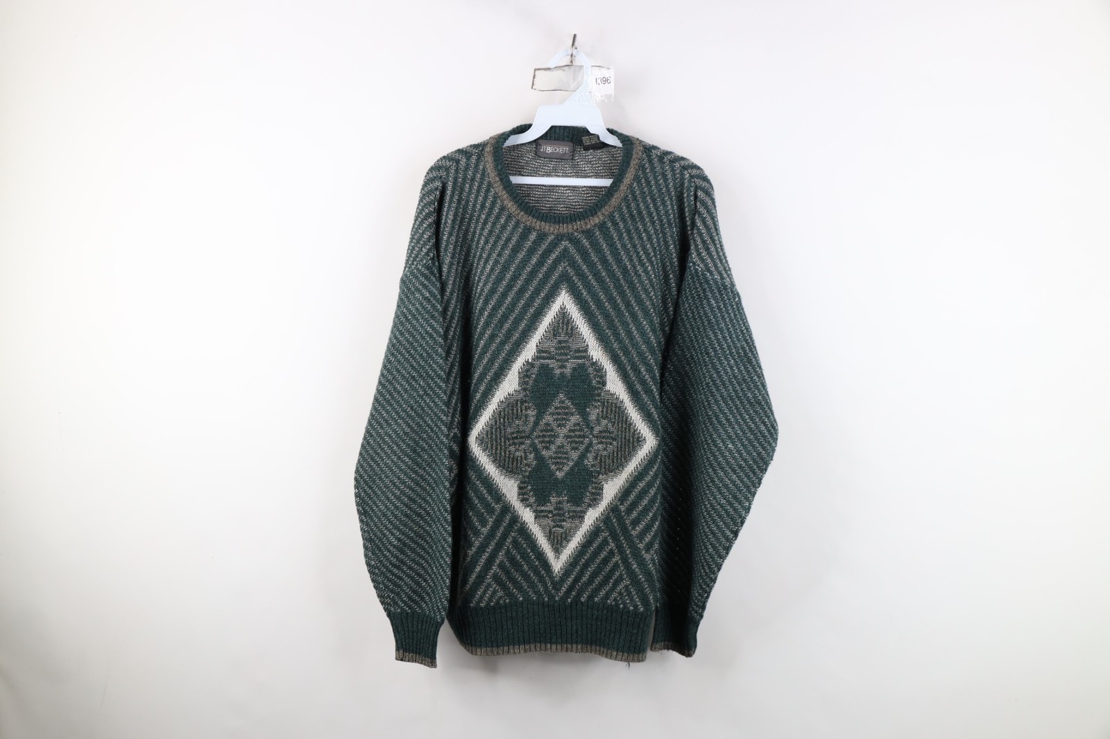 Vintage 90s Streetwear Womens Large Wool Blend Ribbed Knit Geometric Sweater