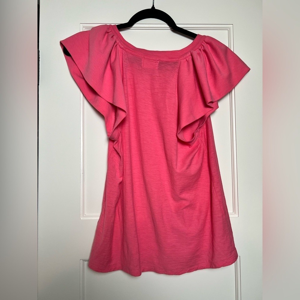 Nation LTD Pink Pima Cotton Flutter Sleeve Top (Small)