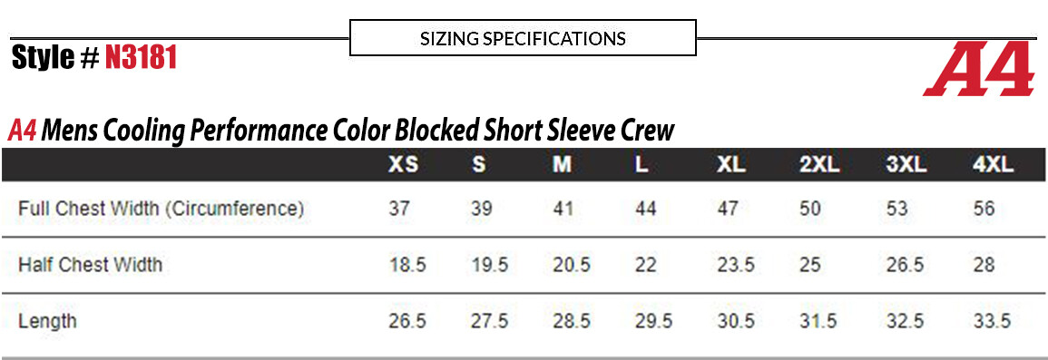 A4 Mens Cooling Performance Color Blocked Short Sleeves Crew N3181 S-4XL