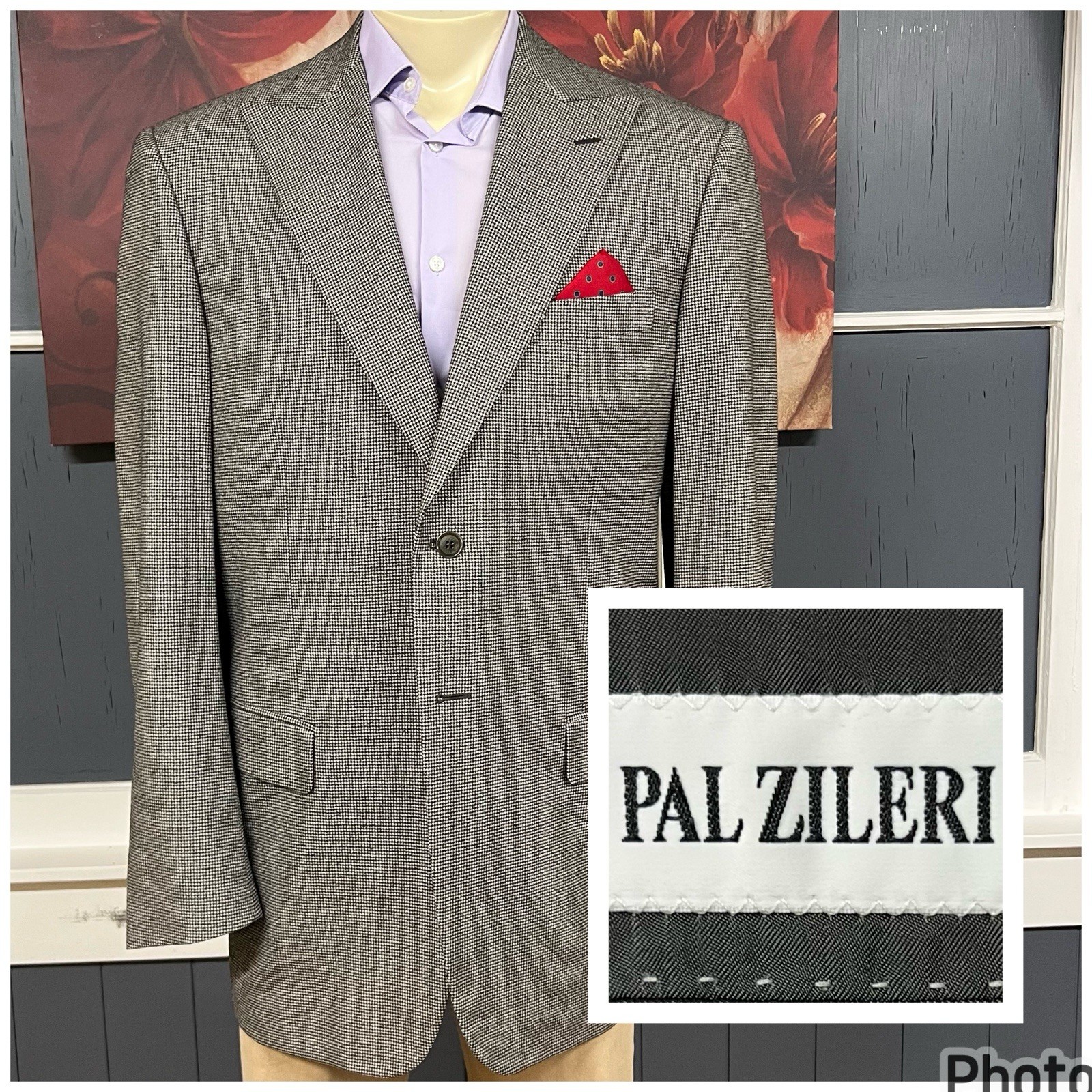 Vintage Pal Zileri Ventless Blazer Sport Coat Mens 44L Long Wool Gray Flannel