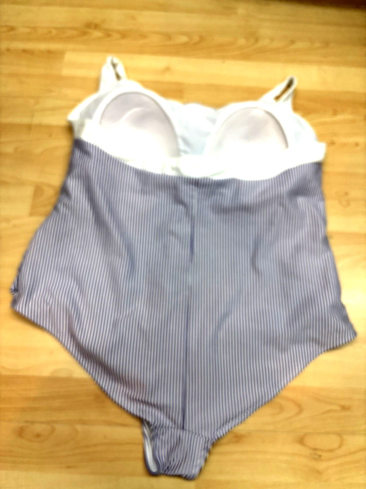 Basic Editions, Woman’s 1 Piece Blue & White Striped Halter Swimsuit, Size 24W