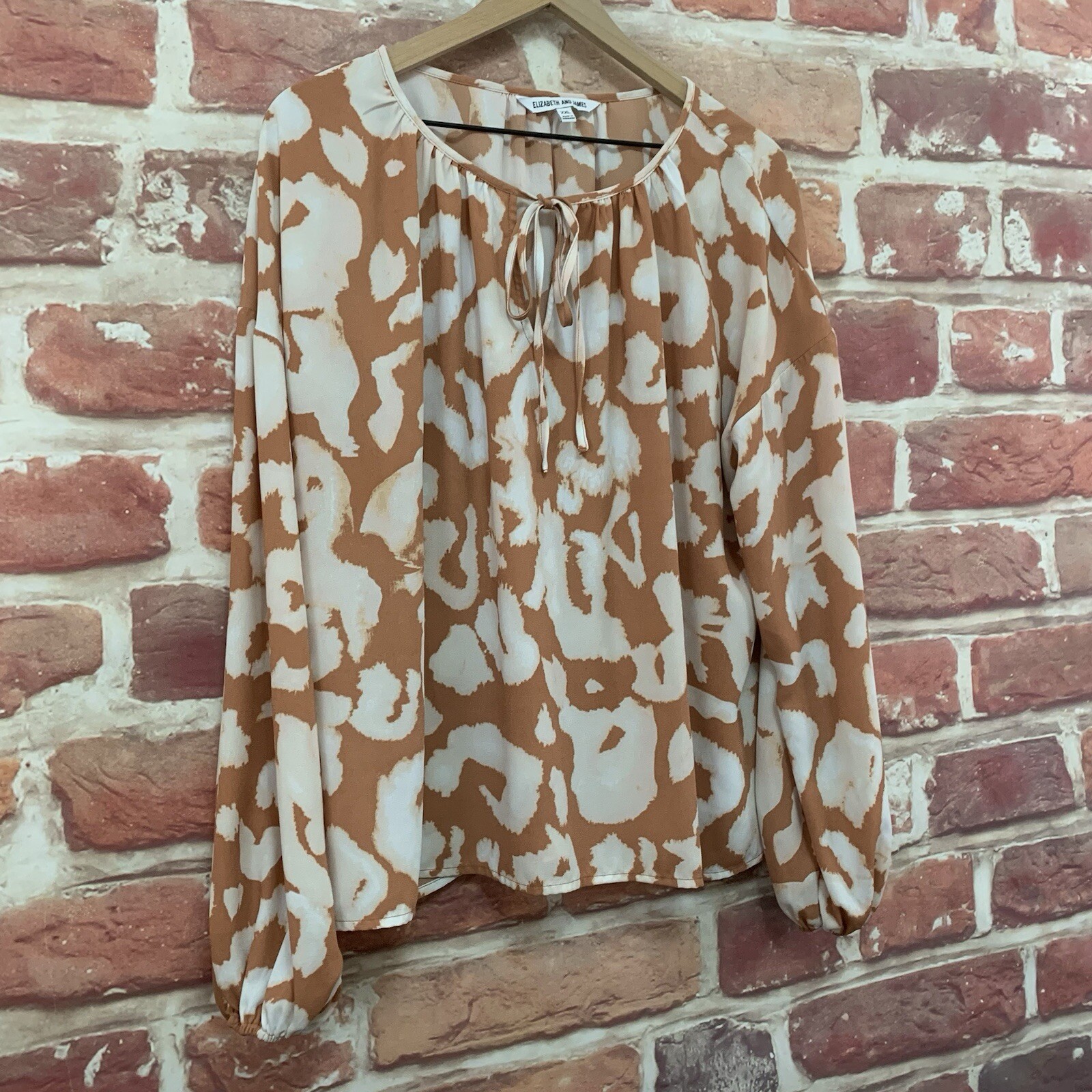 ELizabeth And James Top Shirt Womens XXL Brown White Peasant Abstract Popover