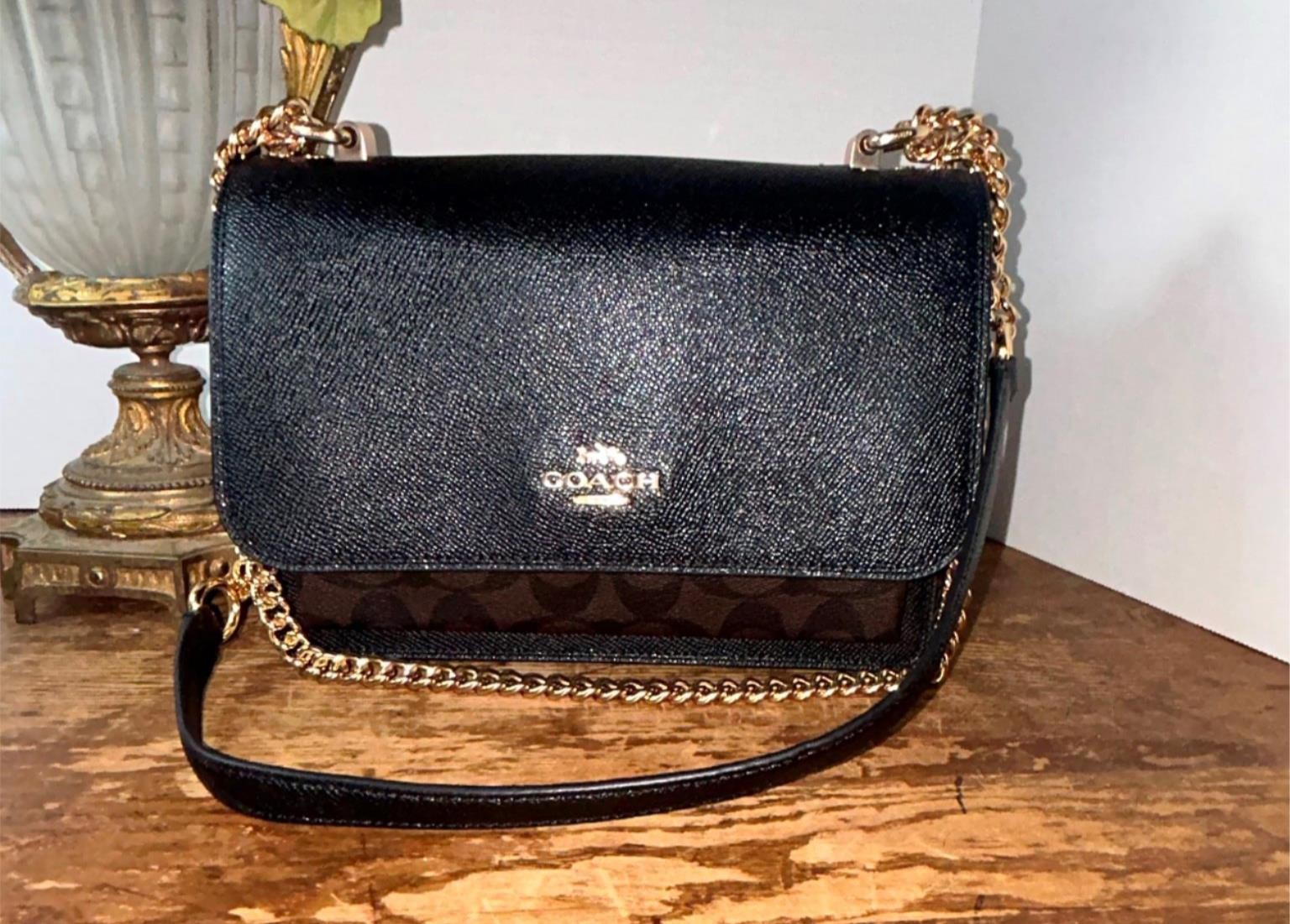 NW0T Coach Klare Crossbody Shoulder Handbag in Crossgrain Brown Black Gold 91019