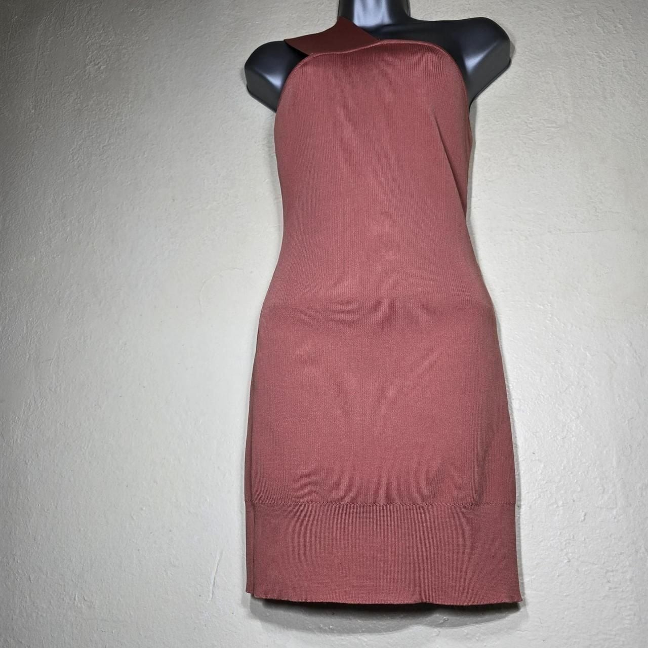 Hervé By Hervé Léger Dusty Rose One Shoulder Banded Ribbed Bodycon Mini Dress