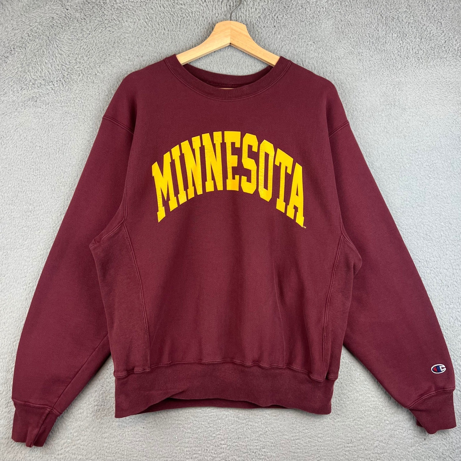Champion Reverse Weave Minnesota Sweatshirt Mens Medium Maroon Burgundy Yellow
