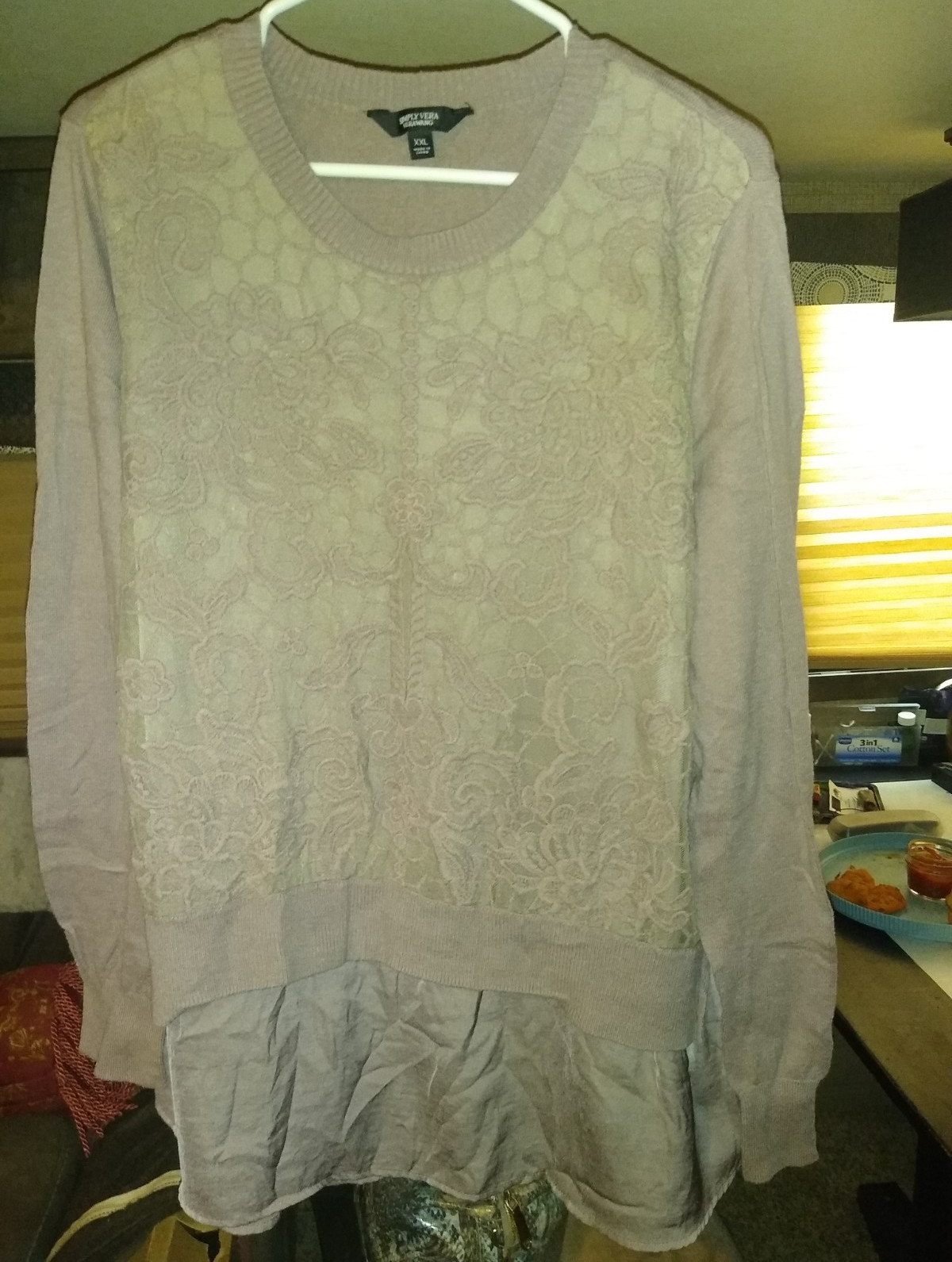 Simply Vera Vera Wang Women’s XXL Purple Lace Crew Neck Knit Layered Sweater