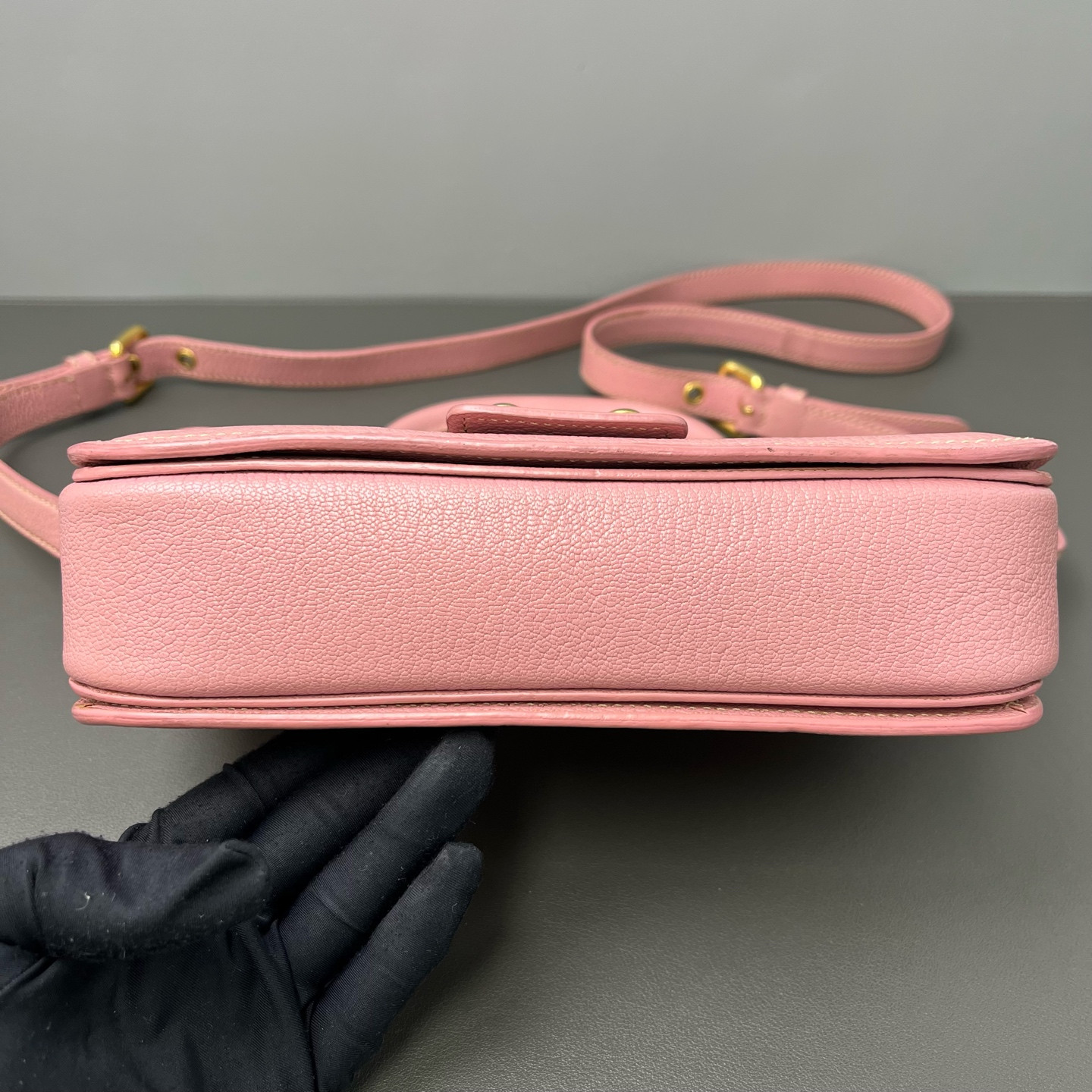 Authentic Miu Miu Top Handle Messenger Bag Pebbled Leather Messenger Bag Pink
