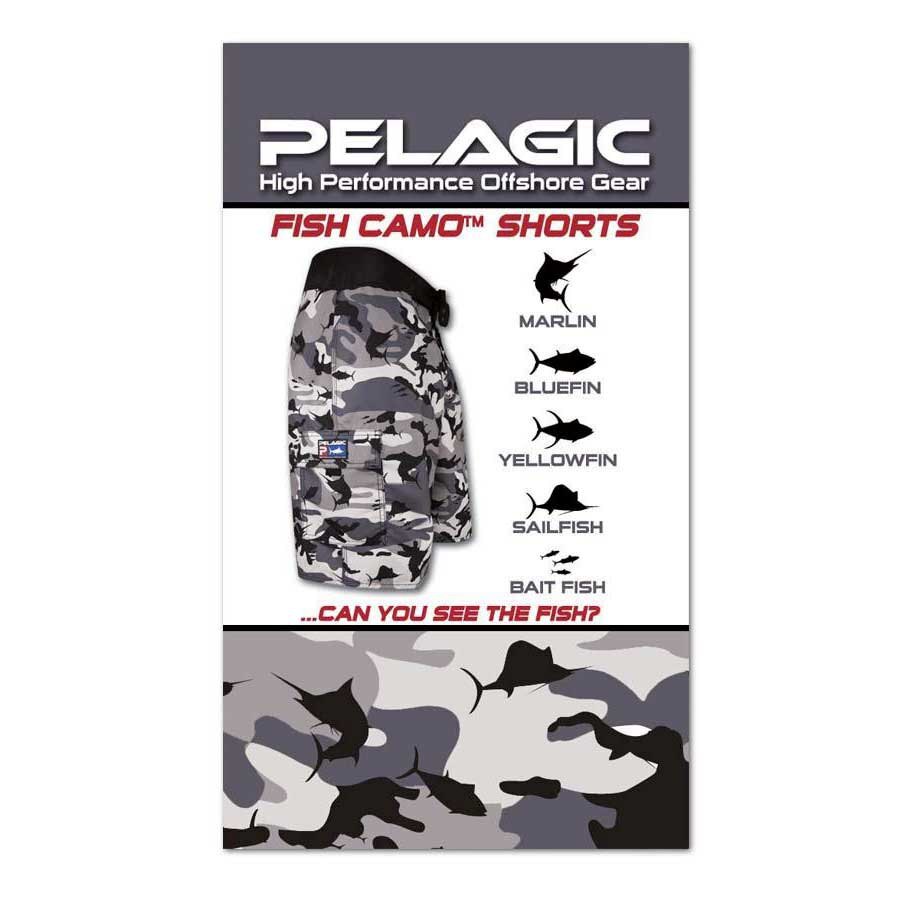 Pelagic Fish Camo Fishing Board Shorts Grey or Blue Fish Camo Color Size 32 – 40