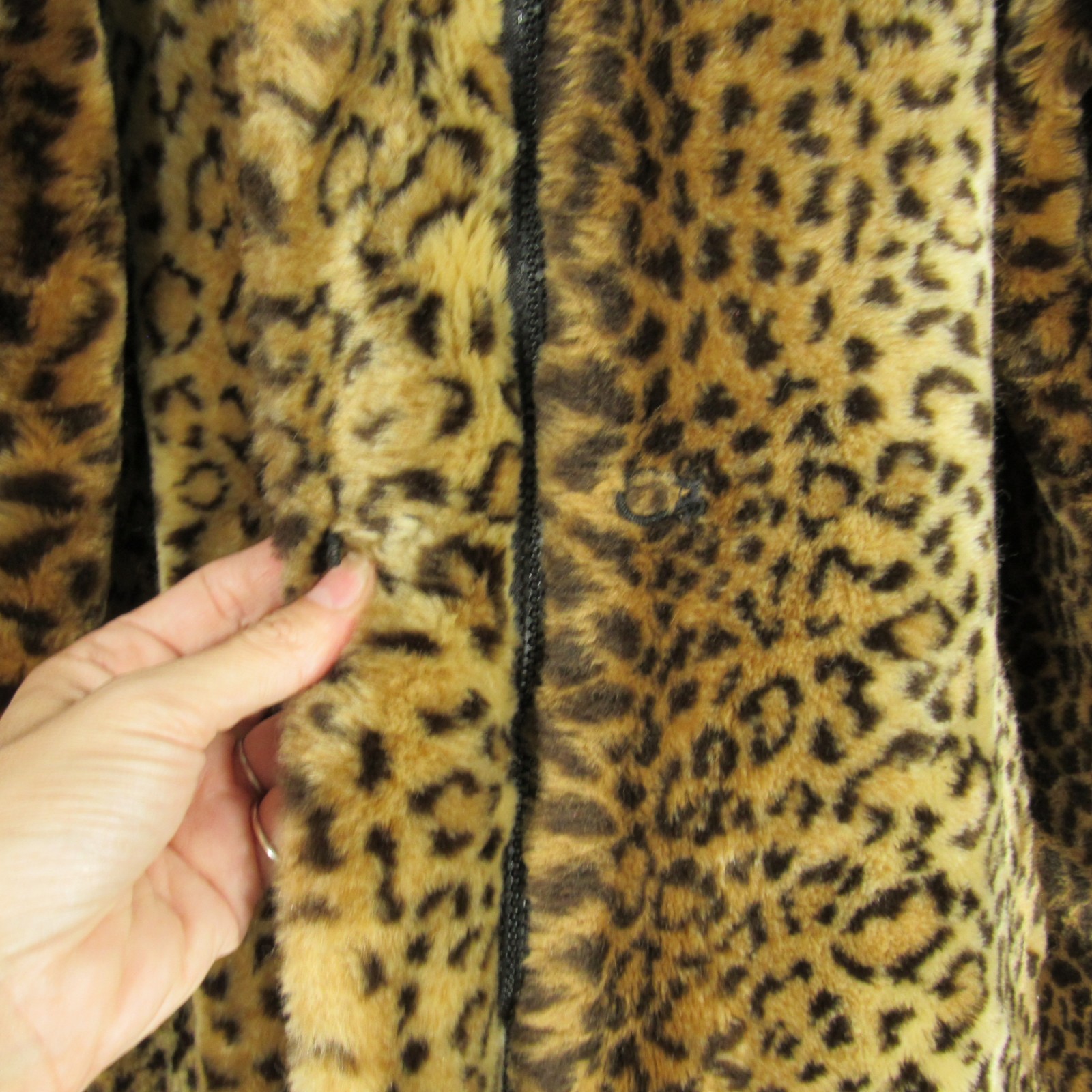 DENNIS BASSO Brown LEOPARD FAUX FUR Zip/Hook & Eye POCKETS Hooded JACKET Sz M