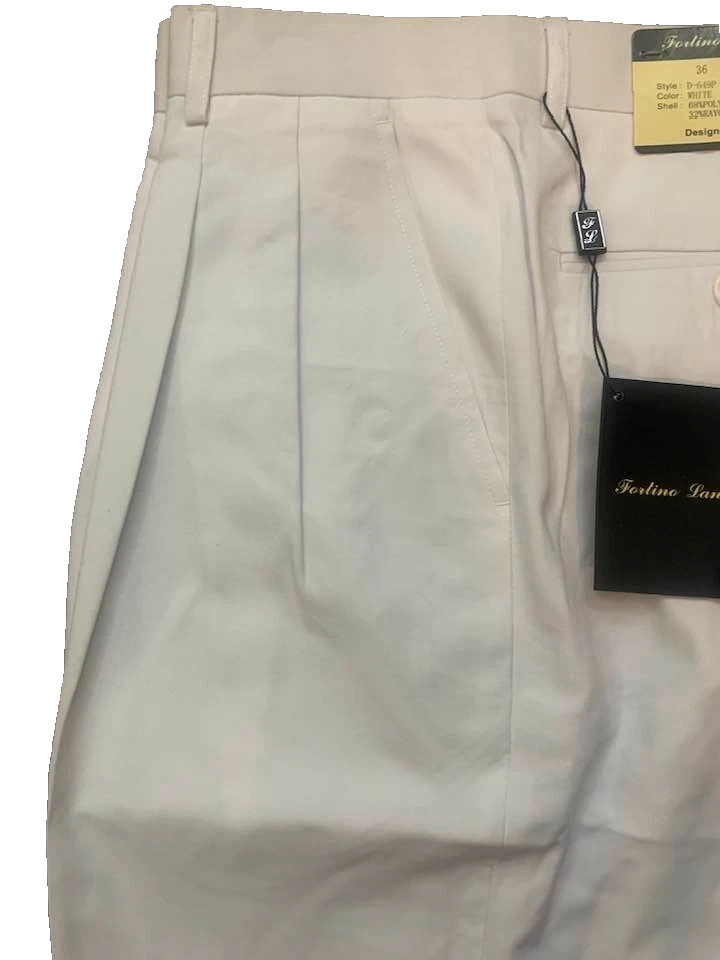 🔥 🔥🔥 NEW Fortino Landi White Dress Pants Double Pleat Cuffed Slacks