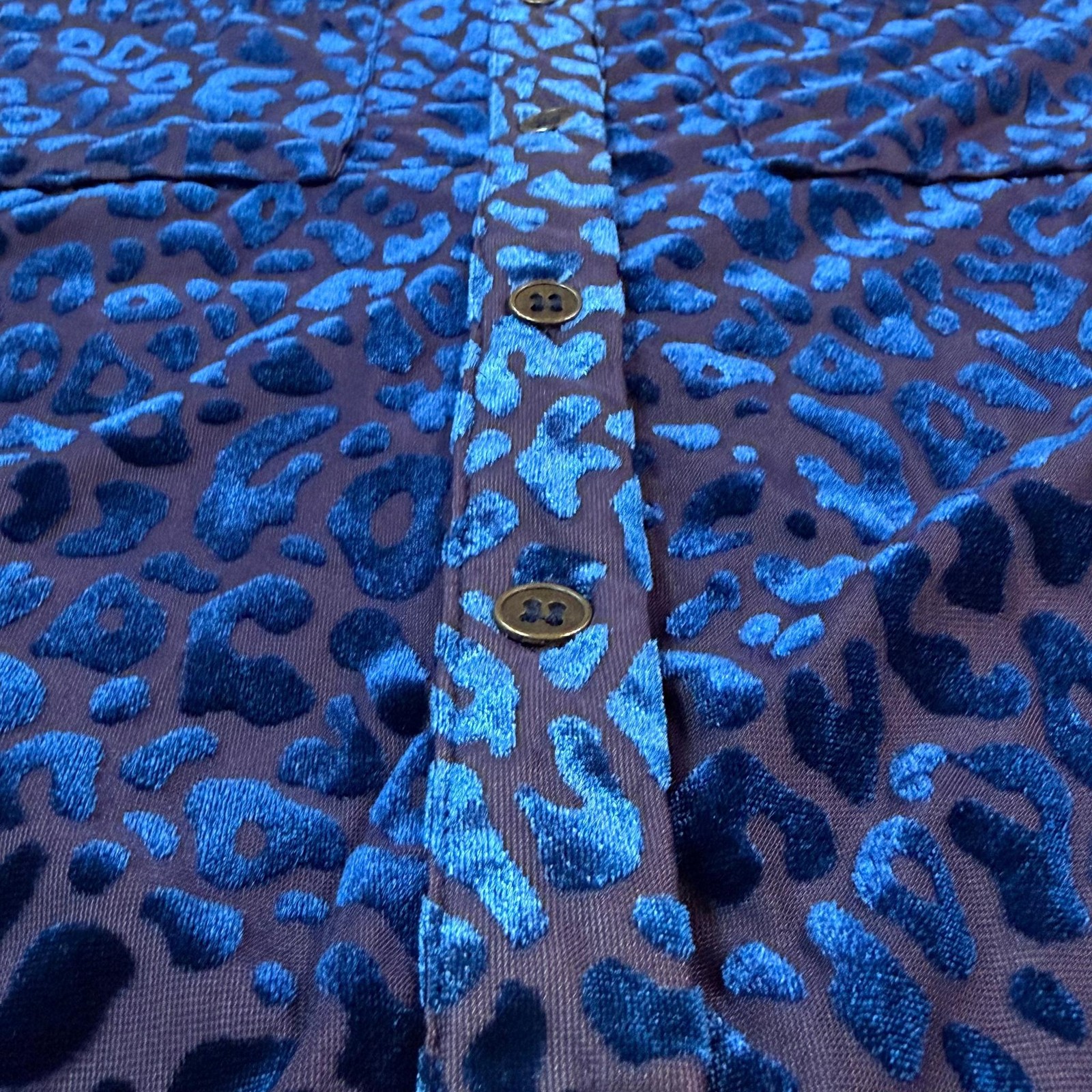 Semi Sheer Blue Animal Print Button Up Shirt Size Small