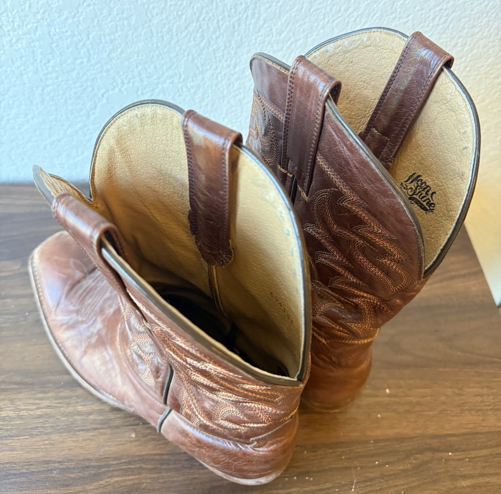 Moon Shine Spirit Men’s Cowboy Boots Brown Leather Size 12D Made In Mexico