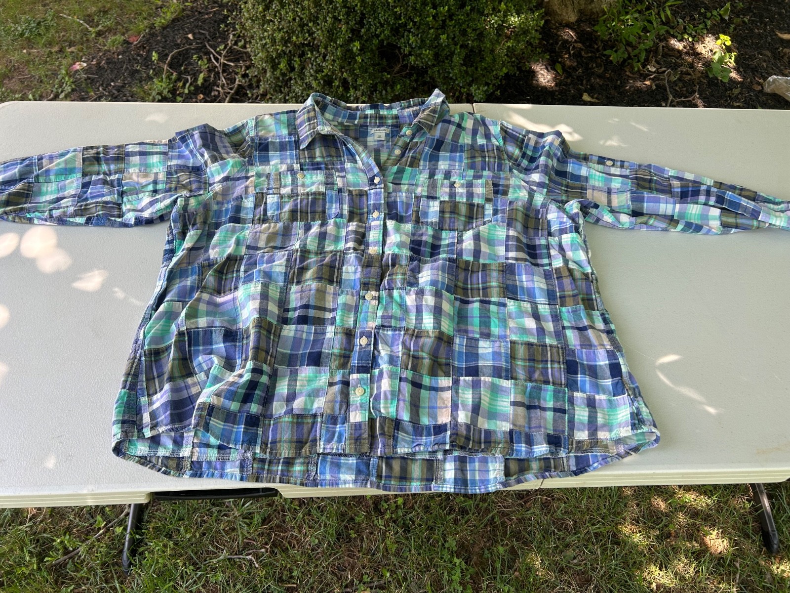 LL BEAN WOMENS PATCH MADRAS SHIRT 3XL. Made in India