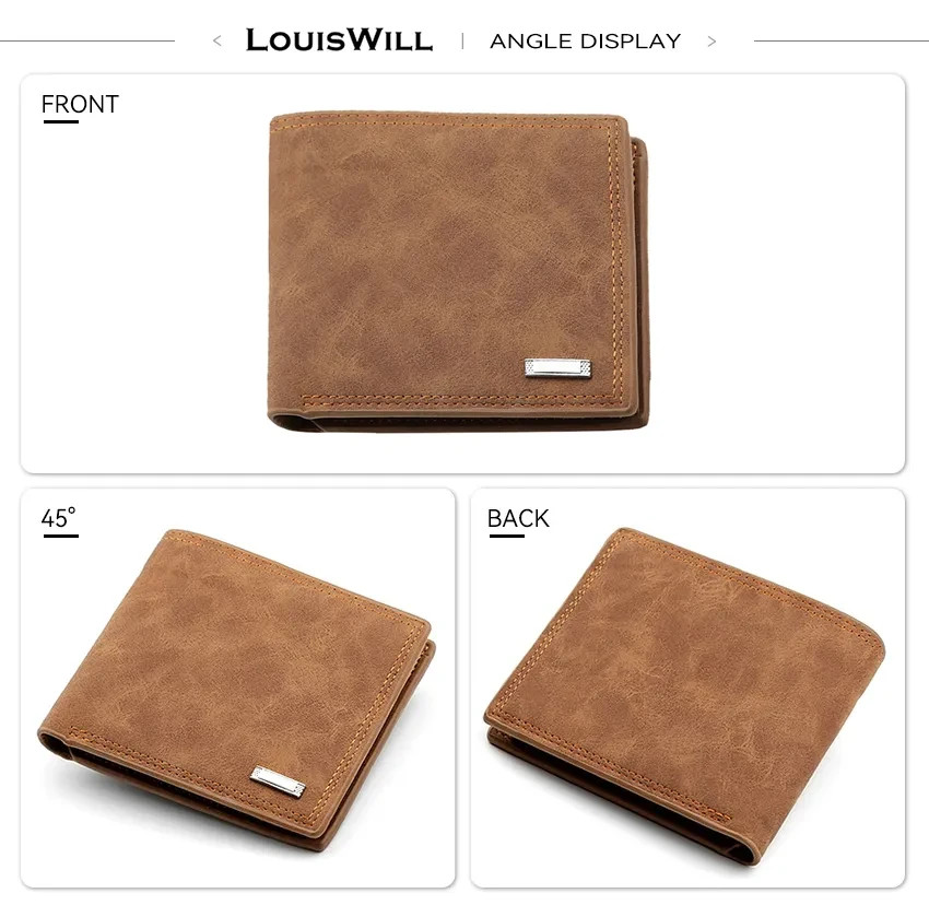 Men’s PU Leather Bifold Wallet Slim ID Credit Card Holder Short Billfold Brown
