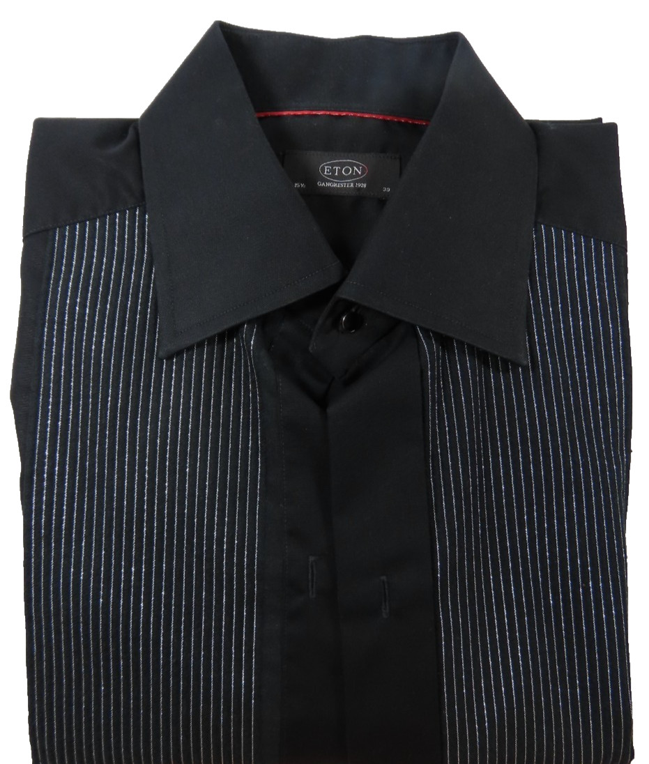 Eton of Sweden Men Black Metallic Formal Tuxedo Dress Shirt Euro 39 M 15 1/2 EUC
