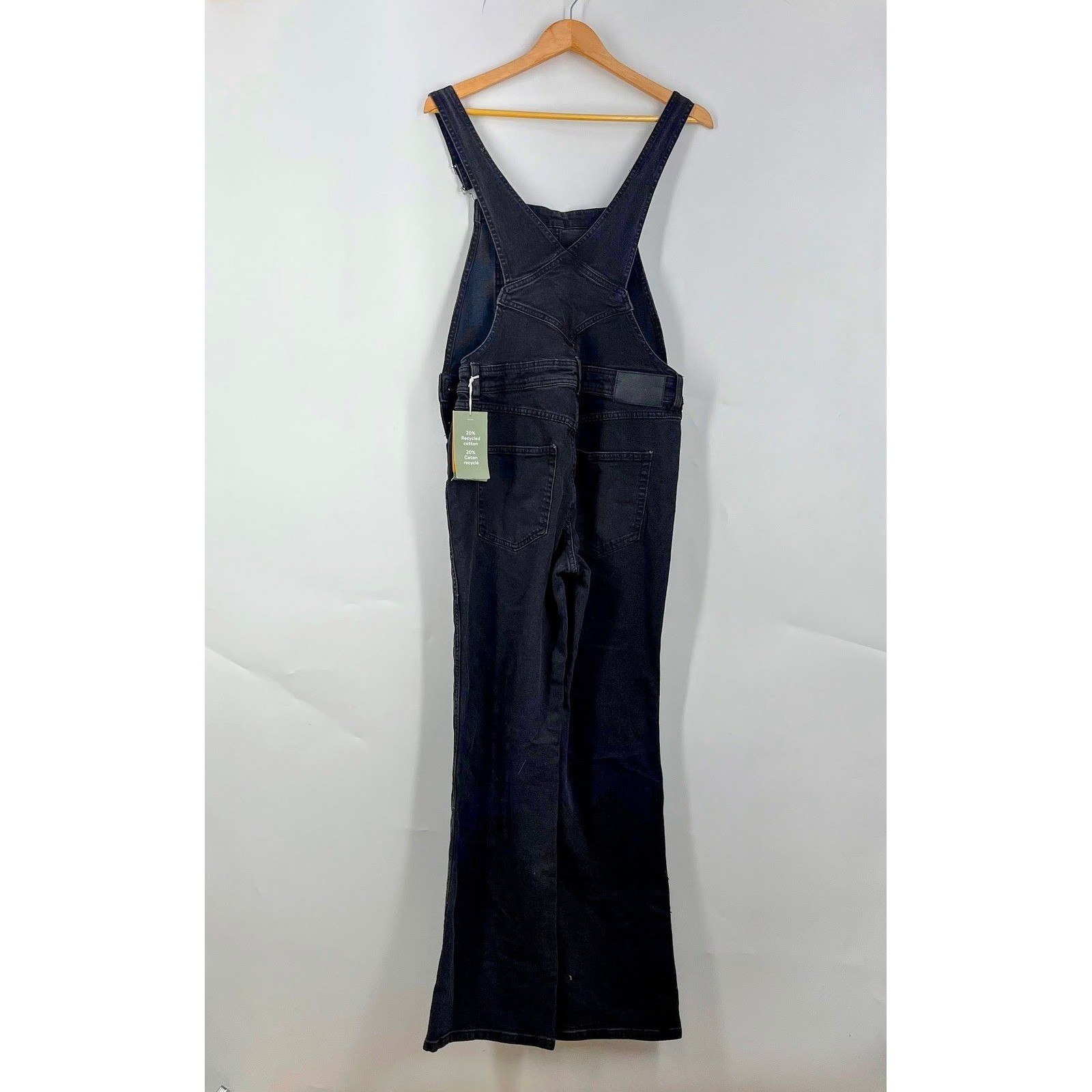 &Denim Womens Black Denim Overalls Recycled Cotton Straight Leg Size M NWT