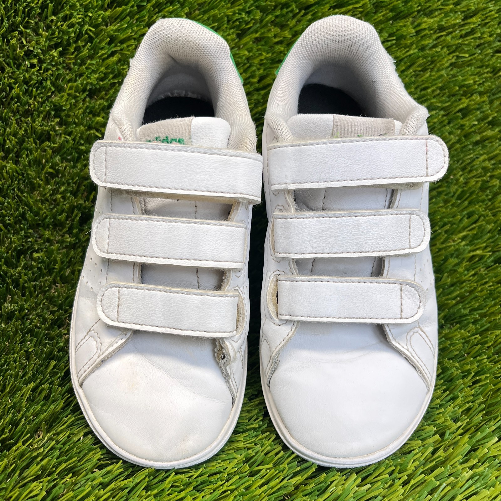 Adidas Advantage Base 2.0 Boys Size 11.5K White Athletic Leather Shoes Sneakers