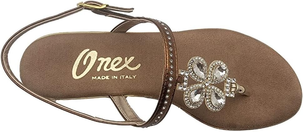 Women’s Onex Leather Wedge Slide Sandals Bronze Swarovski Crystal Italy