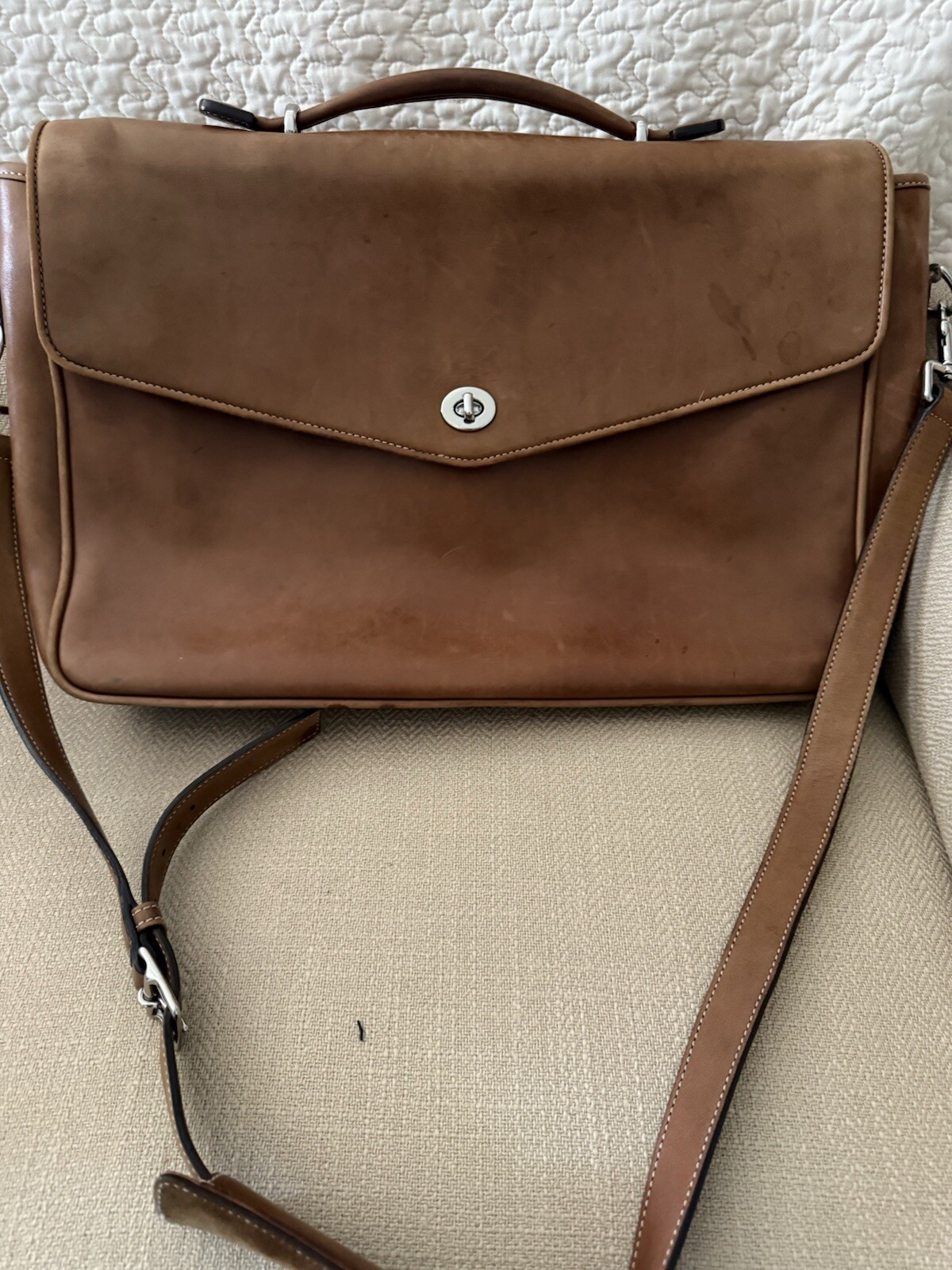 COACH leather brown shoulder bag briefcase laptop bag gently used as shown