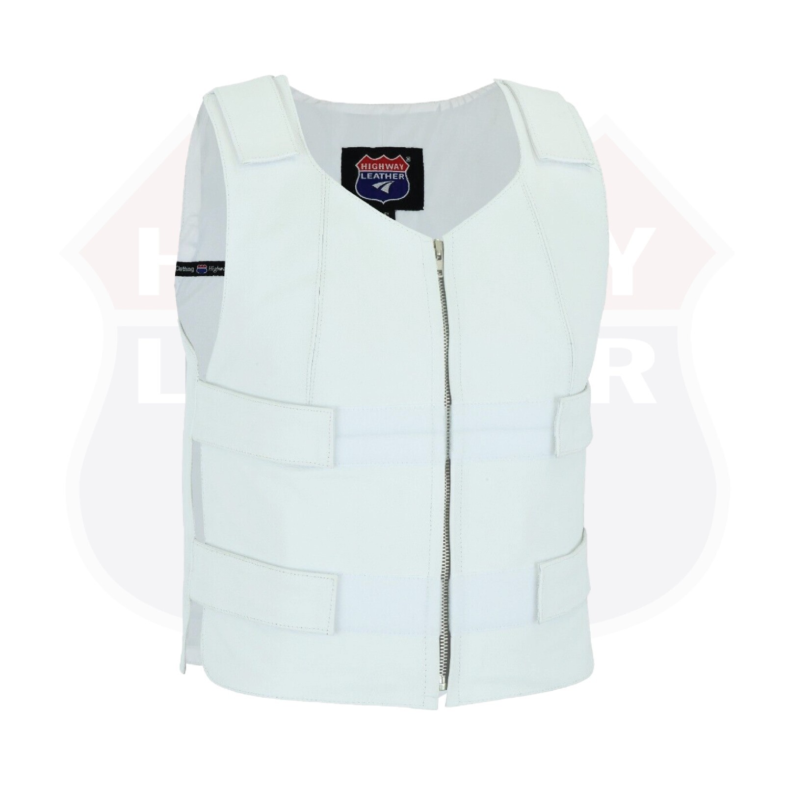 White Women Bullet Proof style Leather Motorcycle Vest for bikers Club Tactical