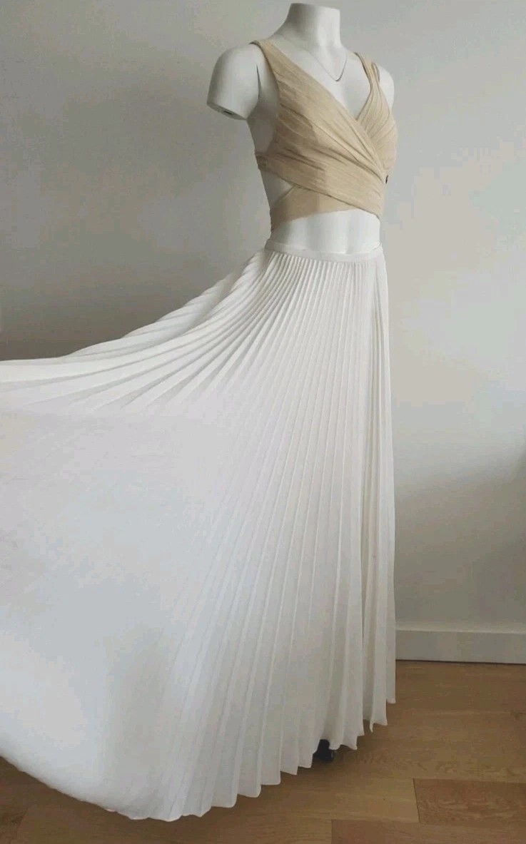 Ralph Lauren Purple Label Skirt Maxi White Pleated Long Flare $2.500 NEW 0-2 XS