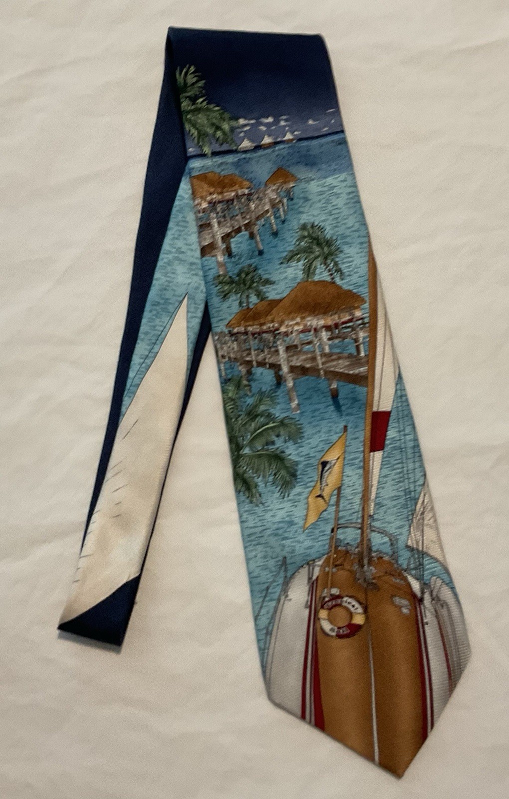 Tropicals by Tango Silk Necktie Vintage Florida Vacation Sailboats Palm Trees