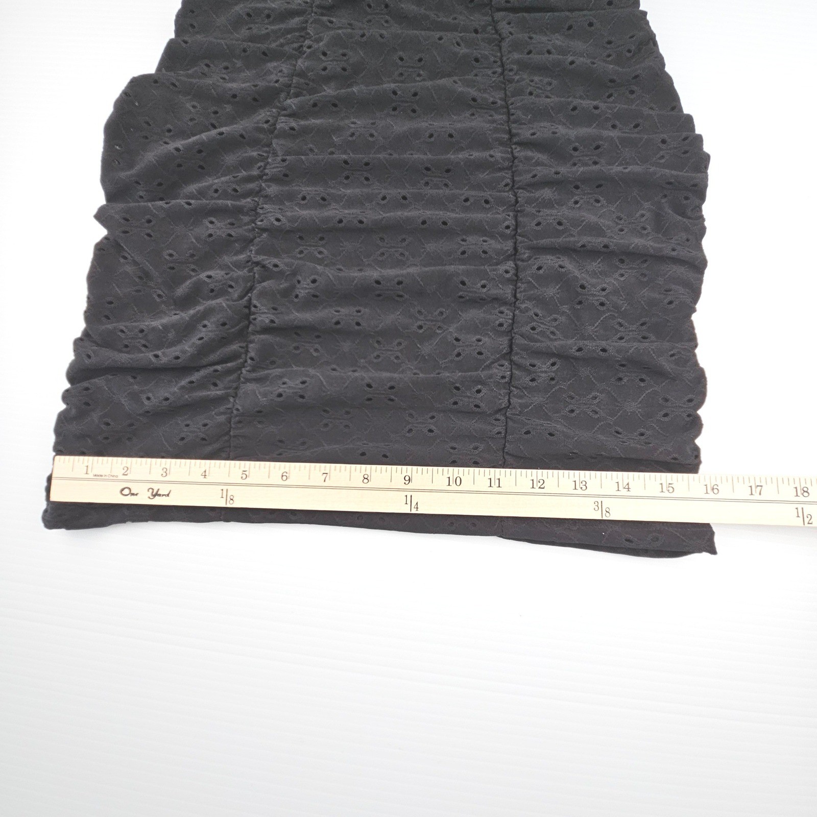 H&M Divided Black Eyelet Ruched Mini Dress Short Puff Sleeve Witchy Whimsigoth M