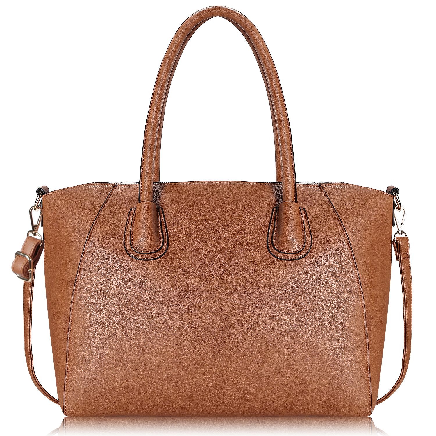 Caramel Brown‌ Handbag Shoulder Bag PU Leather Zipper Tote Bag Satchel for Women