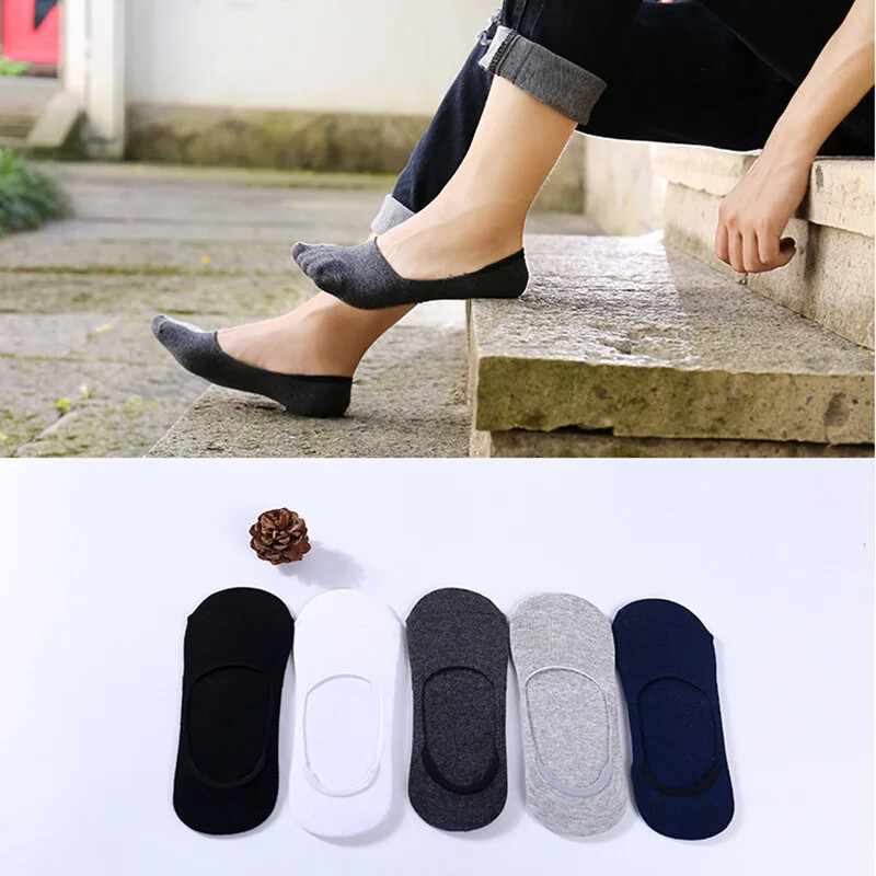 5 Pairs Men Boat Socks Large Summer Non-slip Silicone Invisible No Show Sock