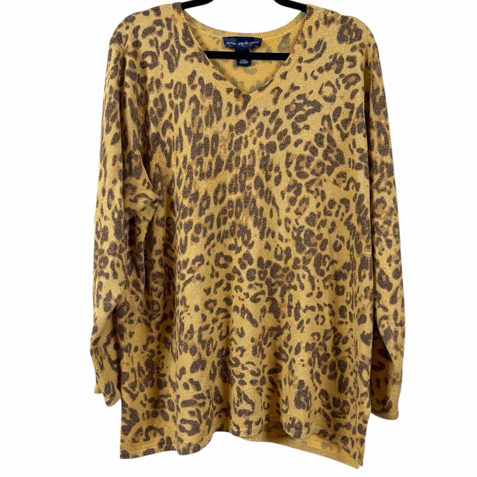 Susan Graver Style Classic Leopard Spot Pattern Glam Knit 1X Dressy Casual Party