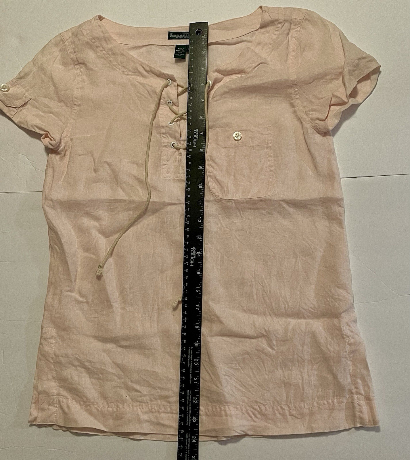 Ralph Lauren Jeans Co. Pink S/Sleeve All Linen Lace Up Tunic Shirt Top Womens•XS