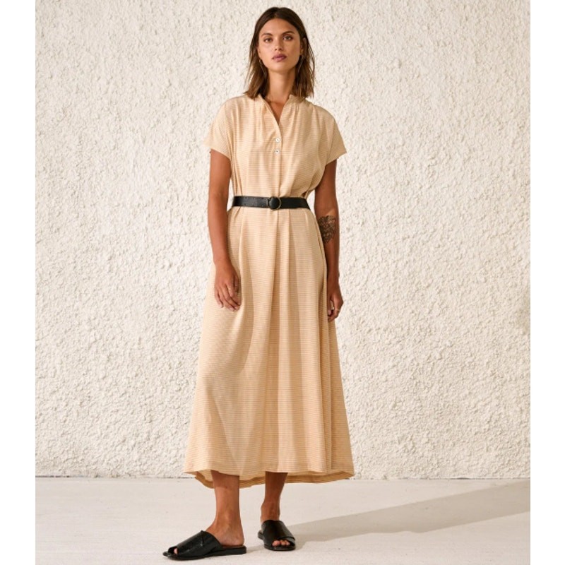 Bellerose Vasco Dress Oversized Gingham V-Neck Short Sleeve Maxi Plaid, Size 2-4