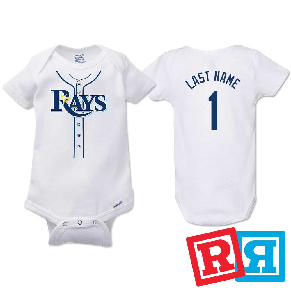 Personalized Tampa Bay Rays Gerber Baby Onesie® Cotton White Custom Bodysuit