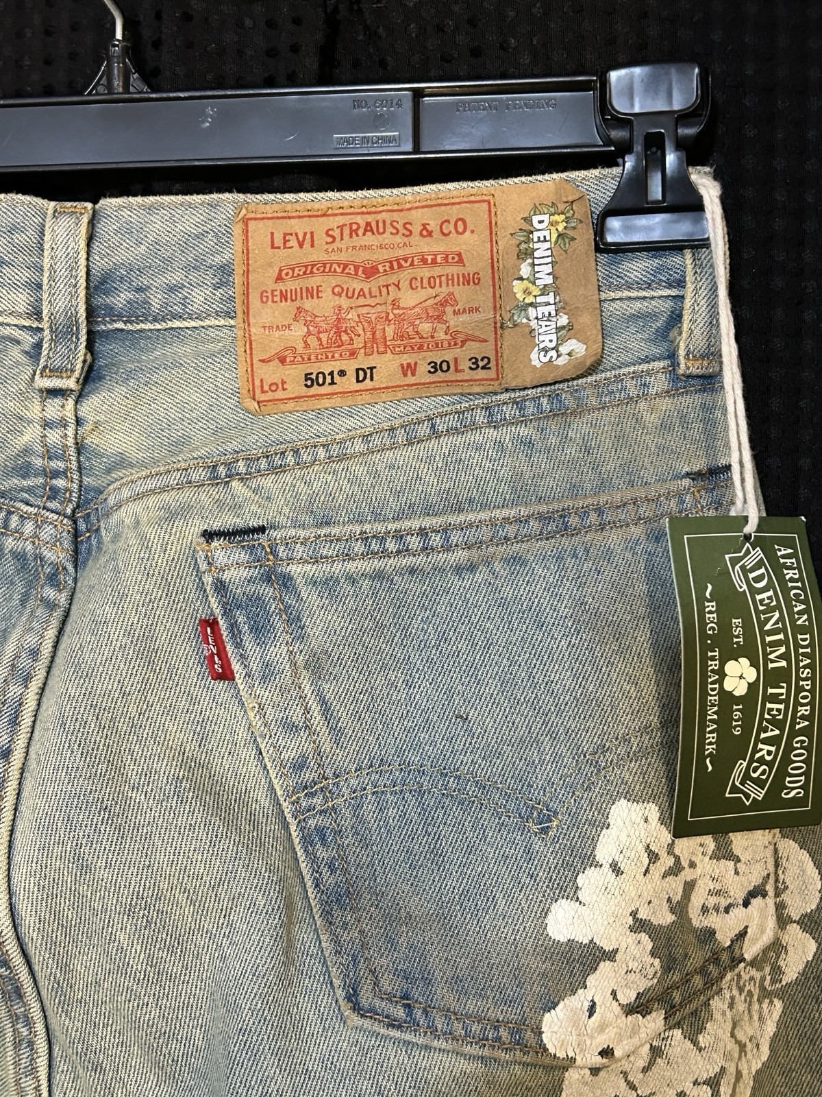 NWT DENIM TEARS Levi’s Floral Straight 501 Jeans Blue Cotton Regular Fit 30 x 32
