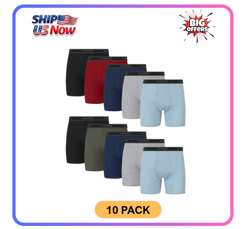 Hanes Men’s Super Value Pack Assorted Boxer Briefs, 10-Pack Soft and Breathable