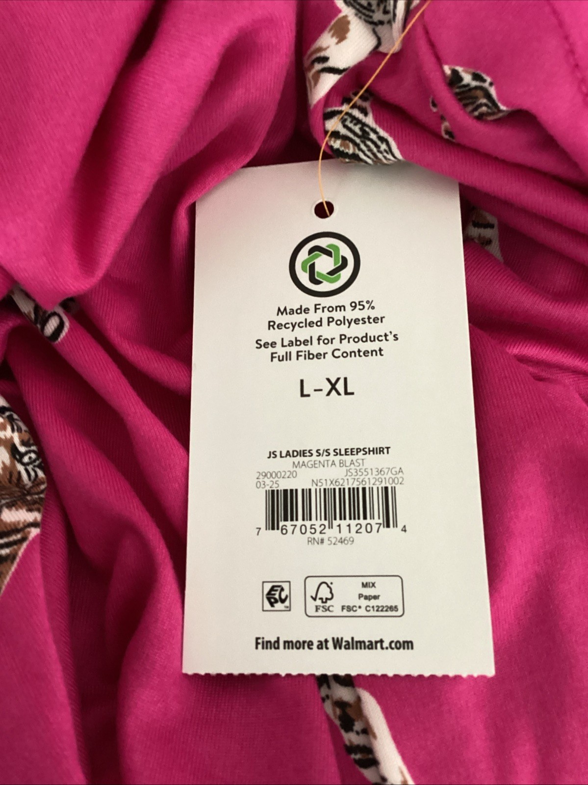 JOYSPUN SLEEPSHIRT Pink Tigers Print Knit Knee Length GOWN Sz L/XL*