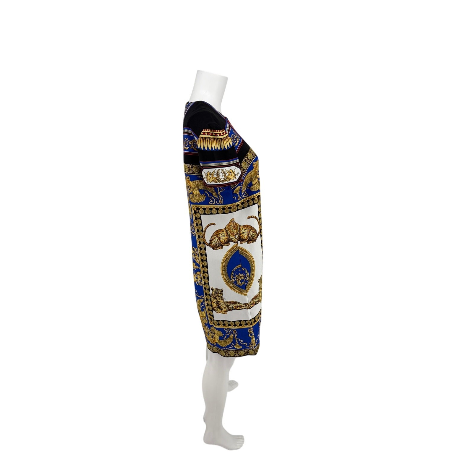 Versace Jeans Couture Blue Gold Black Baroque Print Shift Mini Dress IT 46