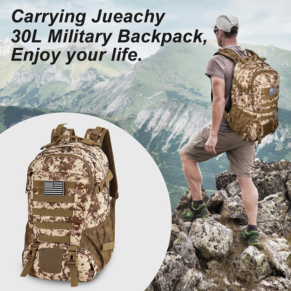 Jueachy Tactical Backpack Men Hiking Pack Molle Rucksack Waterproof 30L Bag